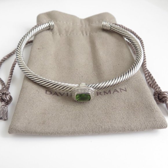 David Yurman Sterling Silver & Diamond Station Peridot Noblesse Bracelet Bangle - Picture 1 of 4